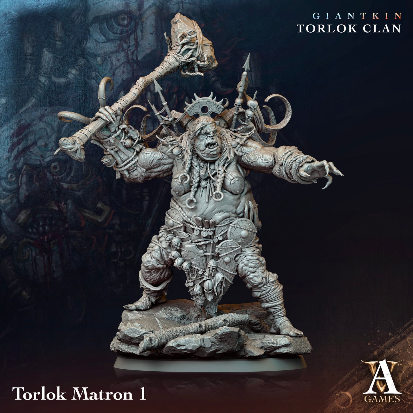 3D Printed Archvillain Games Giantkin - Torlok Clan Torlok Matron 28 32mm D&D