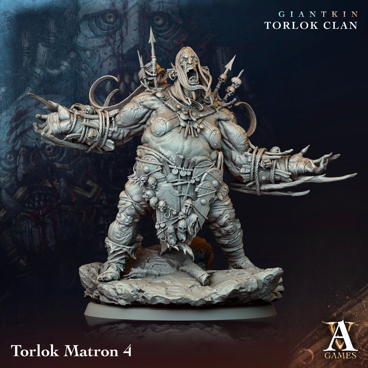 3D Printed Archvillain Games Giantkin - Torlok Clan Torlok Matron 28 32mm D&D