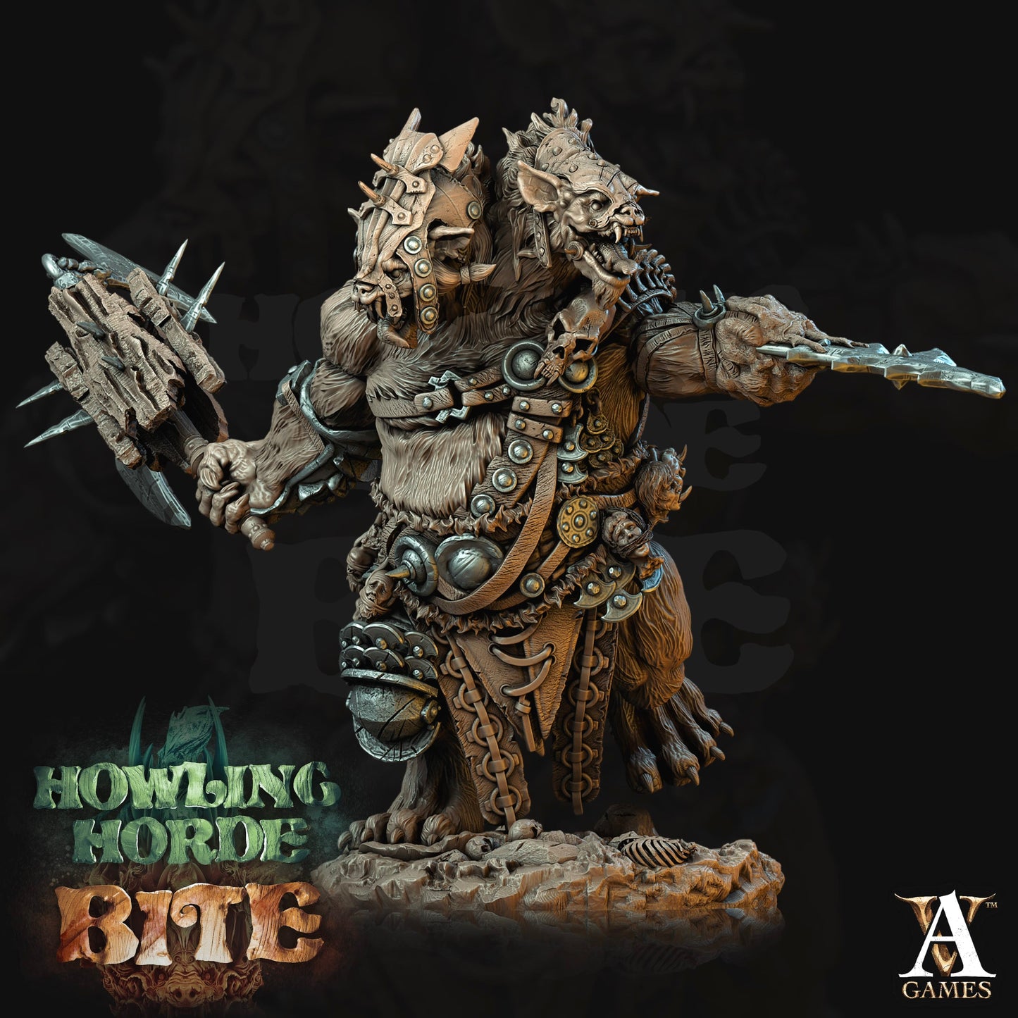 3D Printed Archvillain Games Gnoll Ettin Howling Horde 28 32mm D&D