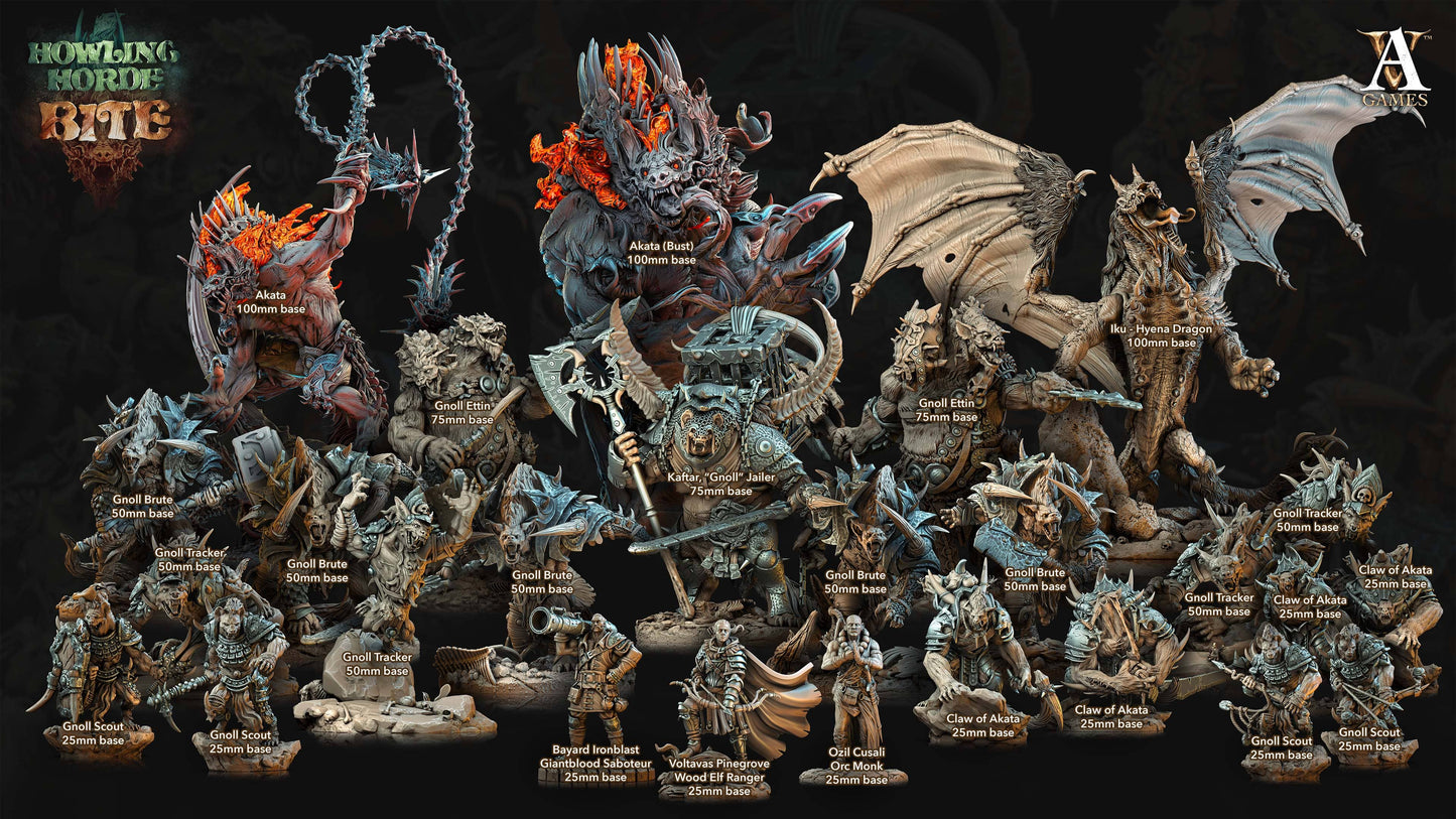 3D Printed Archvillain Games Gnoll Ettin Howling Horde 28 32mm D&D