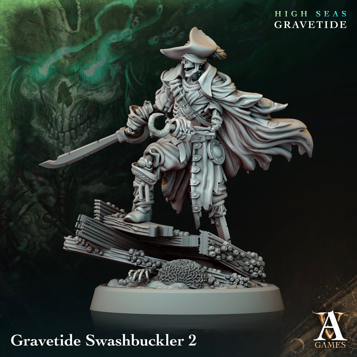 3D Printed Archvillain Games High Seas - Gravetide Gravetide Swashbuckler 28 32mm D&D