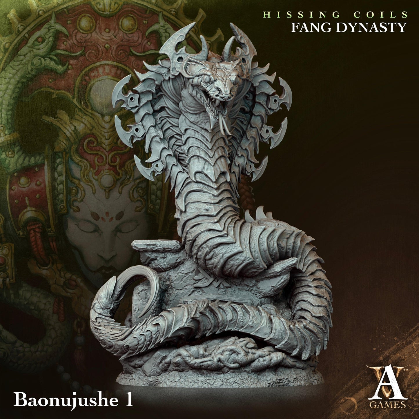 3D Printed Archvillain Games Hissing Coils - Fang Dynasty Baonujushe 28 32mm D&D
