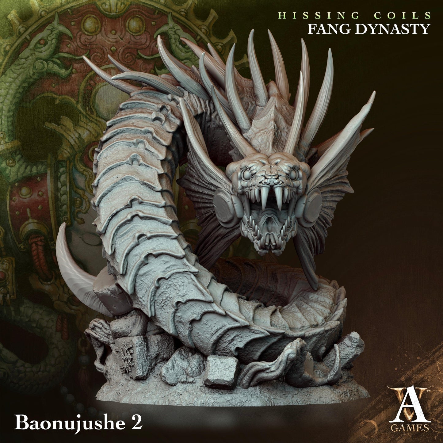 3D Printed Archvillain Games Hissing Coils - Fang Dynasty Baonujushe 28 32mm D&D