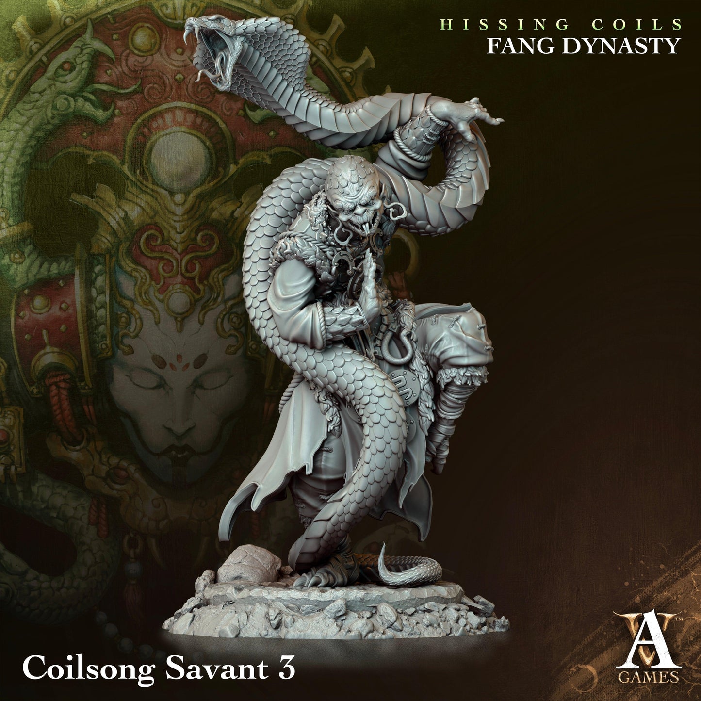 3D Printed Archvillain Games Hissing Coils - Fang Dynasty Coilsong Savant 28 32mm D&D