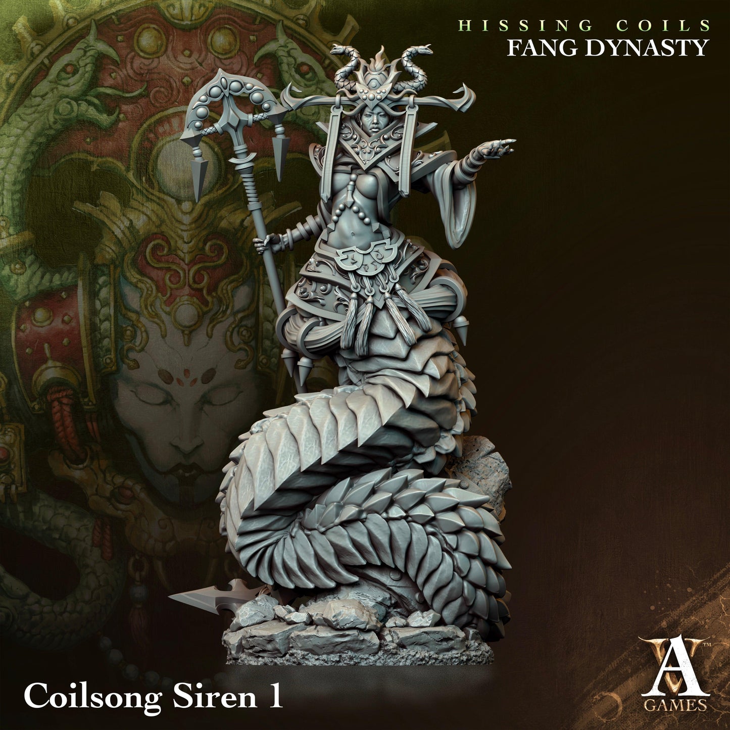3D Printed Archvillain Games Hissing Coils - Fang Dynasty Coilsong Siren 28 32mm D&D