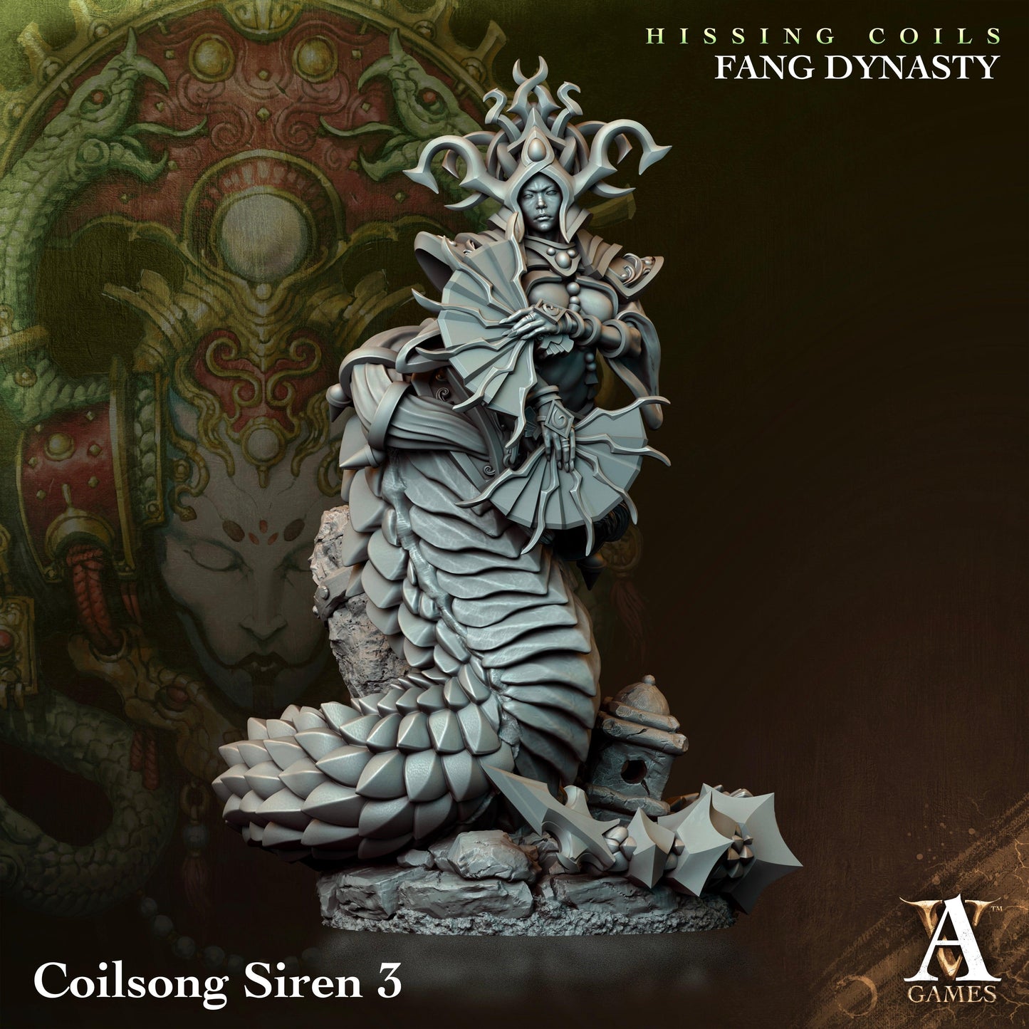 3D Printed Archvillain Games Hissing Coils - Fang Dynasty Coilsong Siren 28 32mm D&D