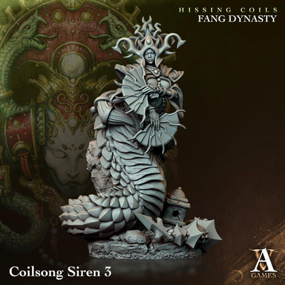 3D Printed Archvillain Games Hissing Coils - Fang Dynasty Coilsong Siren 28 32mm D&D