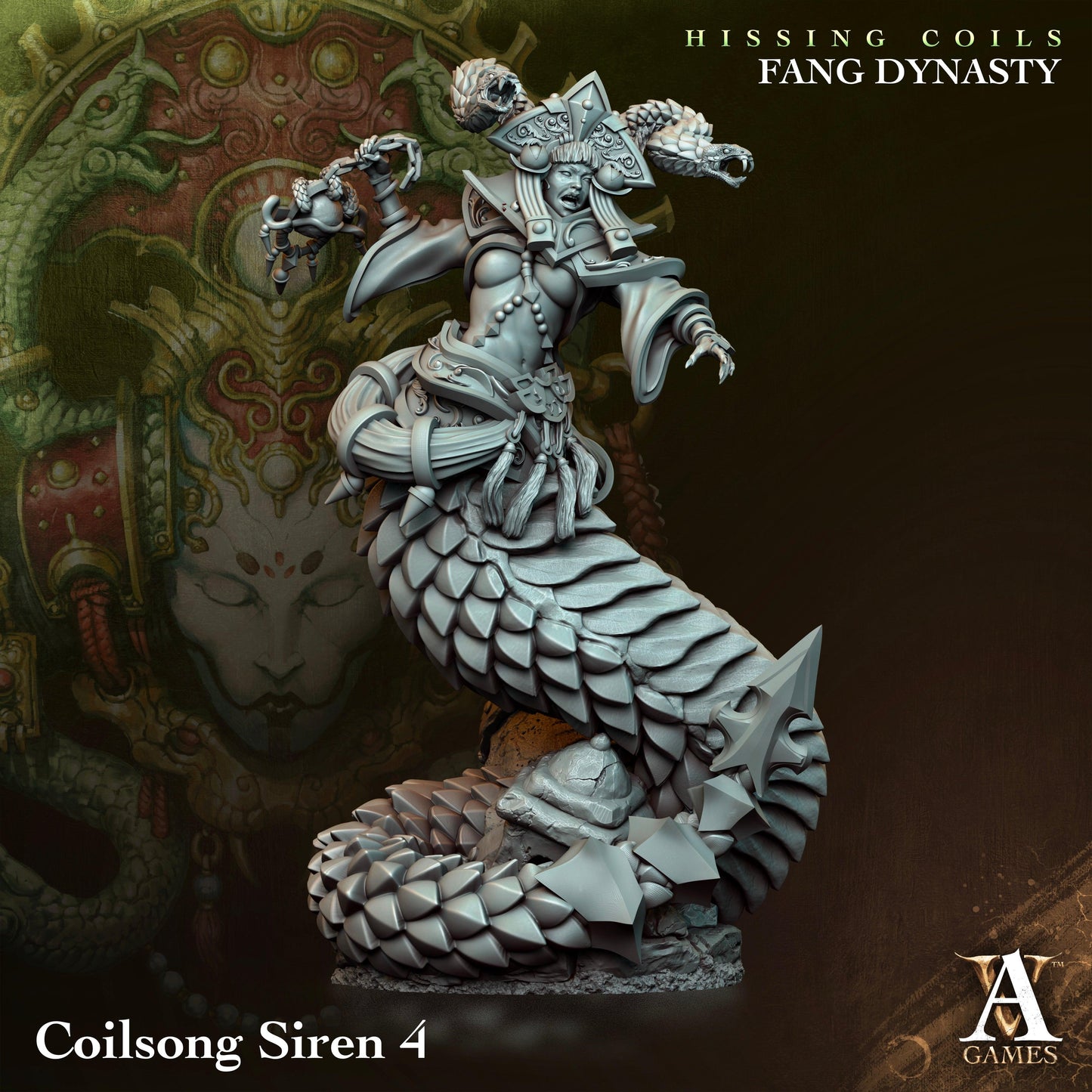 3D Printed Archvillain Games Hissing Coils - Fang Dynasty Coilsong Siren 28 32mm D&D