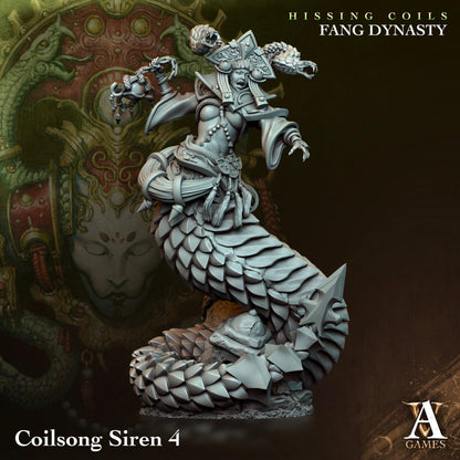 3D Printed Archvillain Games Hissing Coils - Fang Dynasty Coilsong Siren 28 32mm D&D