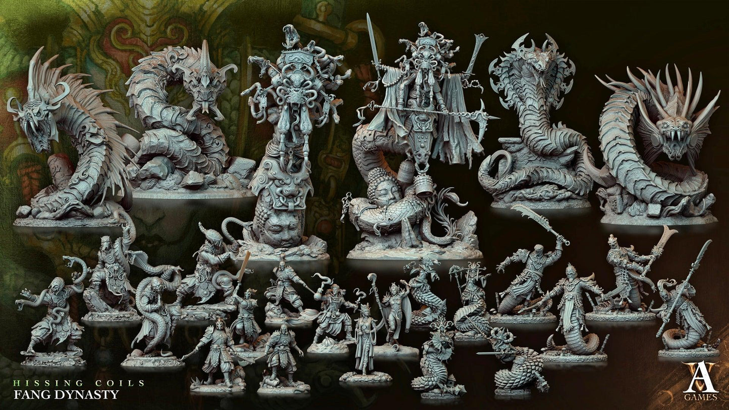 3D Printed Archvillain Games Hissing Coils - Fang Dynasty Fangblade Sentinel 28 32mm D&D