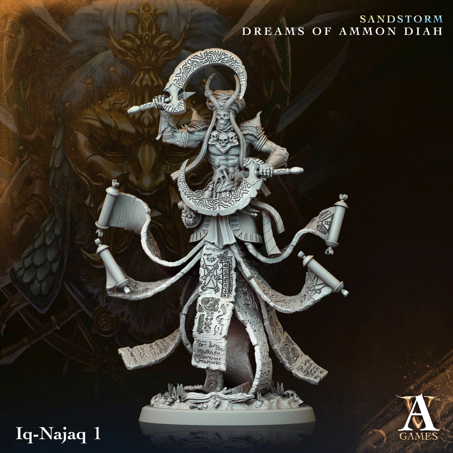 3D Printed Archvillain Games Iq Najaq Sandstorm Dreams of Ammon Diah 28 32mm D&D