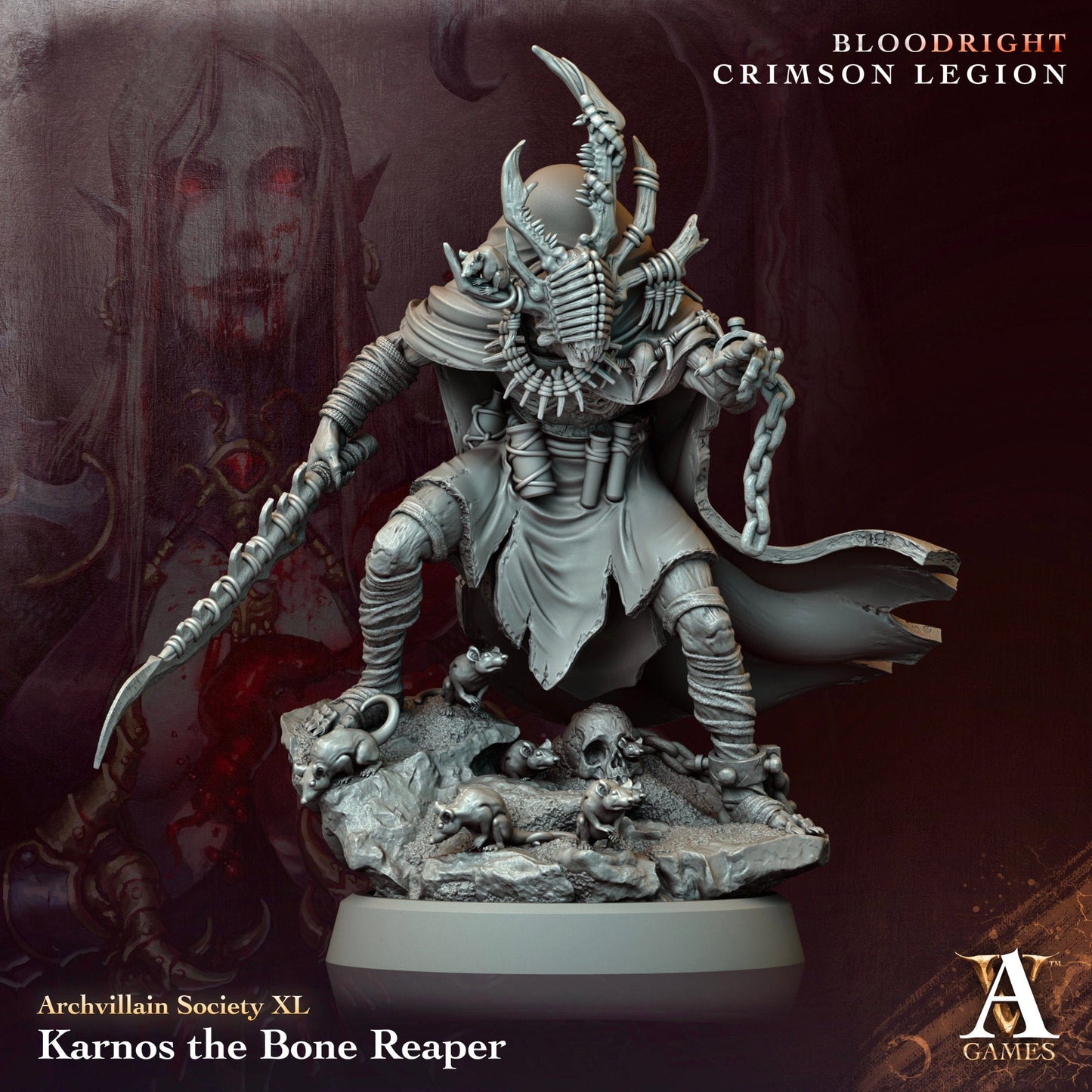 3D Printed Archvillain Games Karnos - The Bone Reaper Archvillain Society Vol. XL 28 32mm D&D