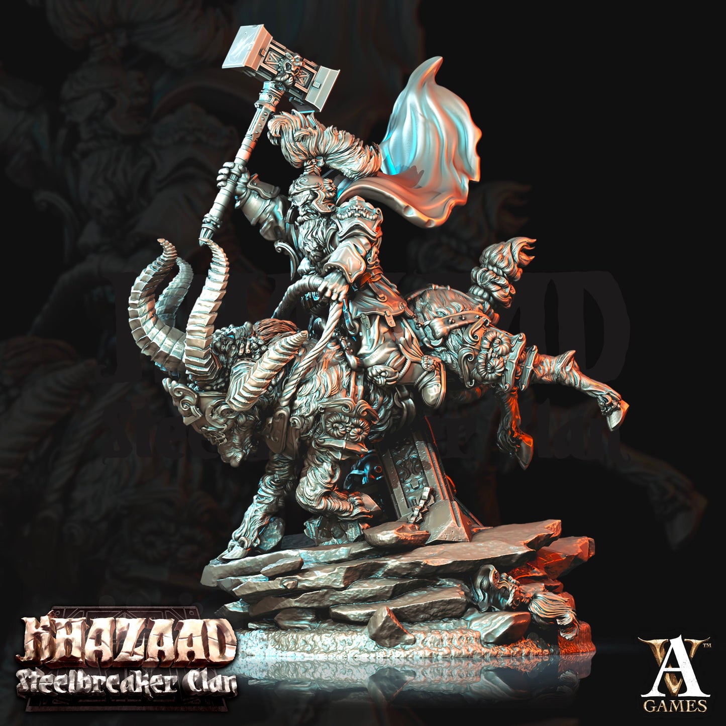 3D Printed Archvillain Games Khazaad Steelbreaker Clan - Steelbreaker Warriors Ram Riders 28mm 32mm D&D