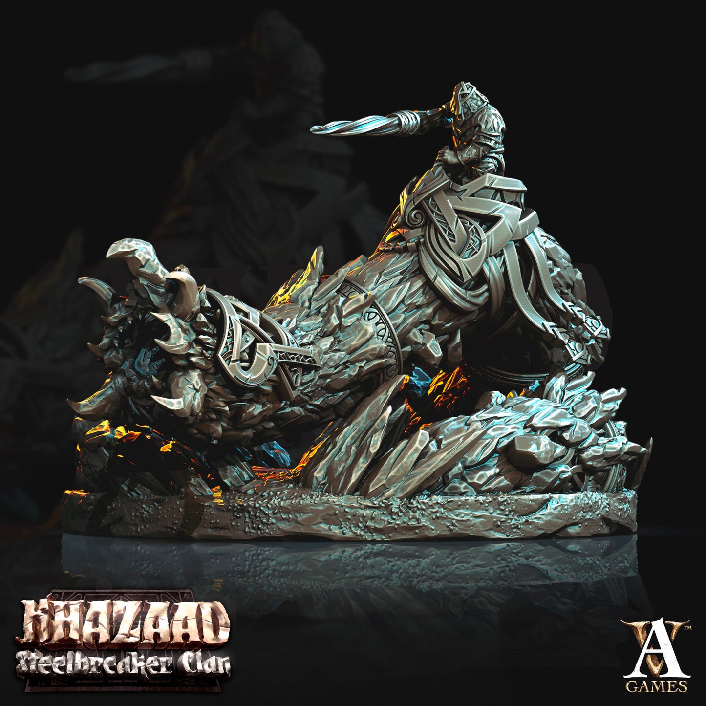 3D Printed Archvillain Games Khazaad Steelbreaker Clan - Stone Worm with Rider 28mm 32mm D&D