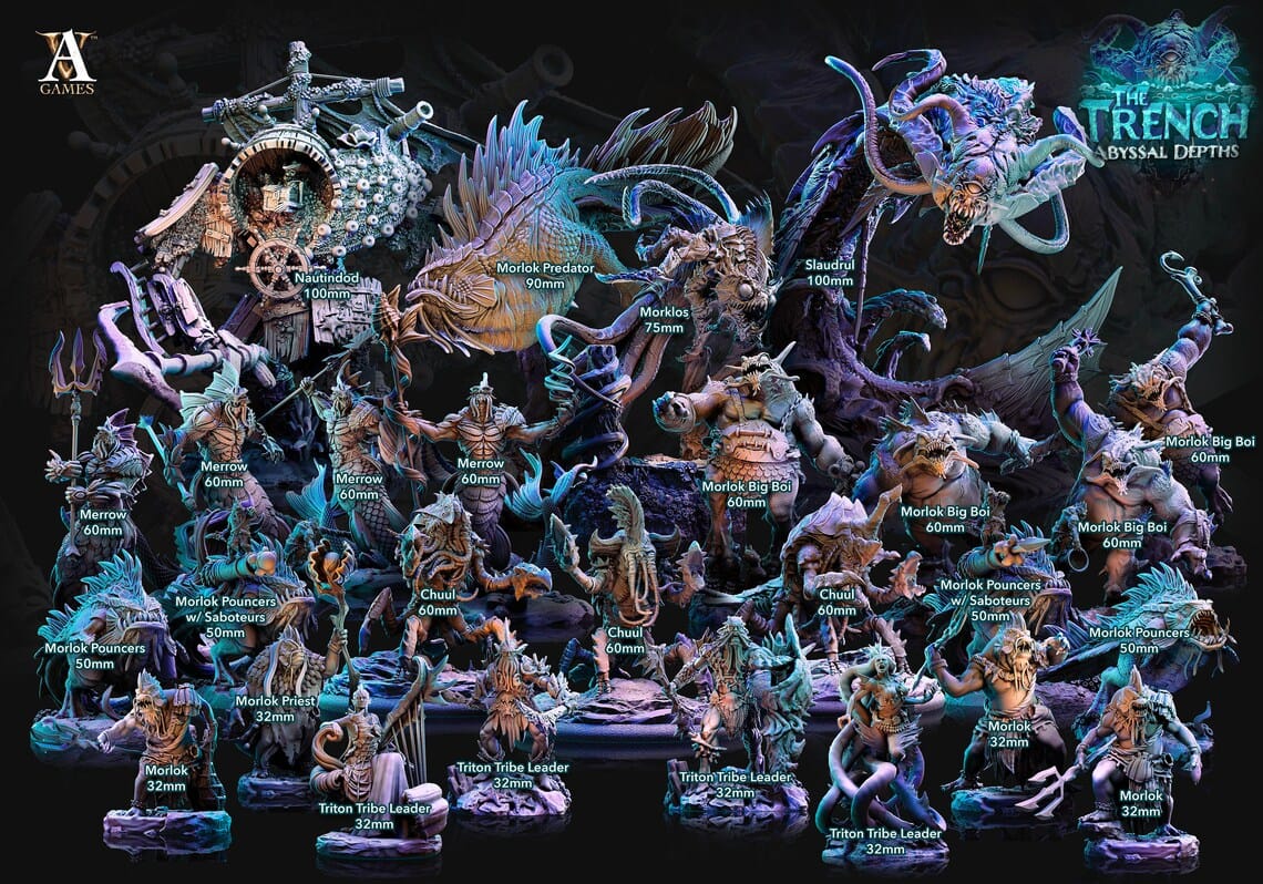 3D Printed Archvillain Games Morloks The Trench Abyssal Depths 28 32mm D&D