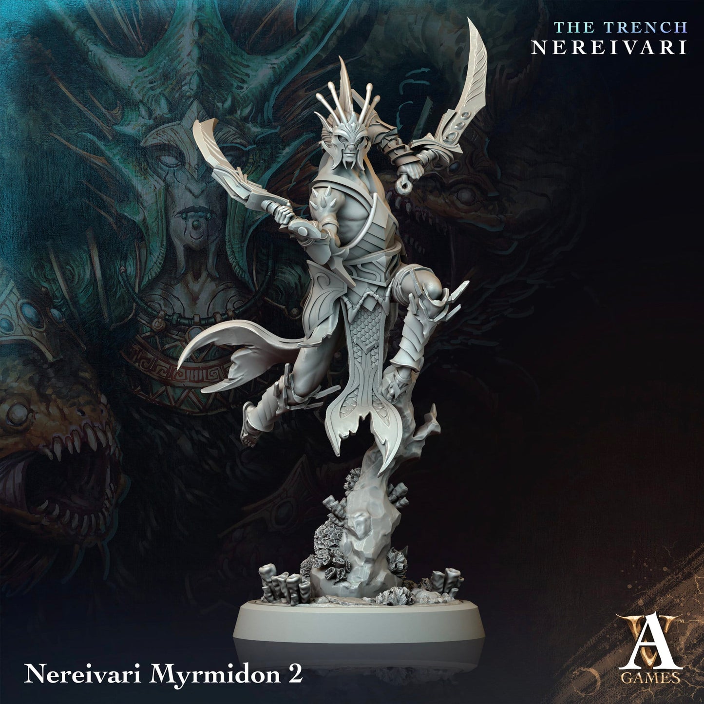 3D Printed Archvillain Games Nereivari Myrmidon The Trench Nereivari Archvillain Society Vol XXXV 28 32mm D&D