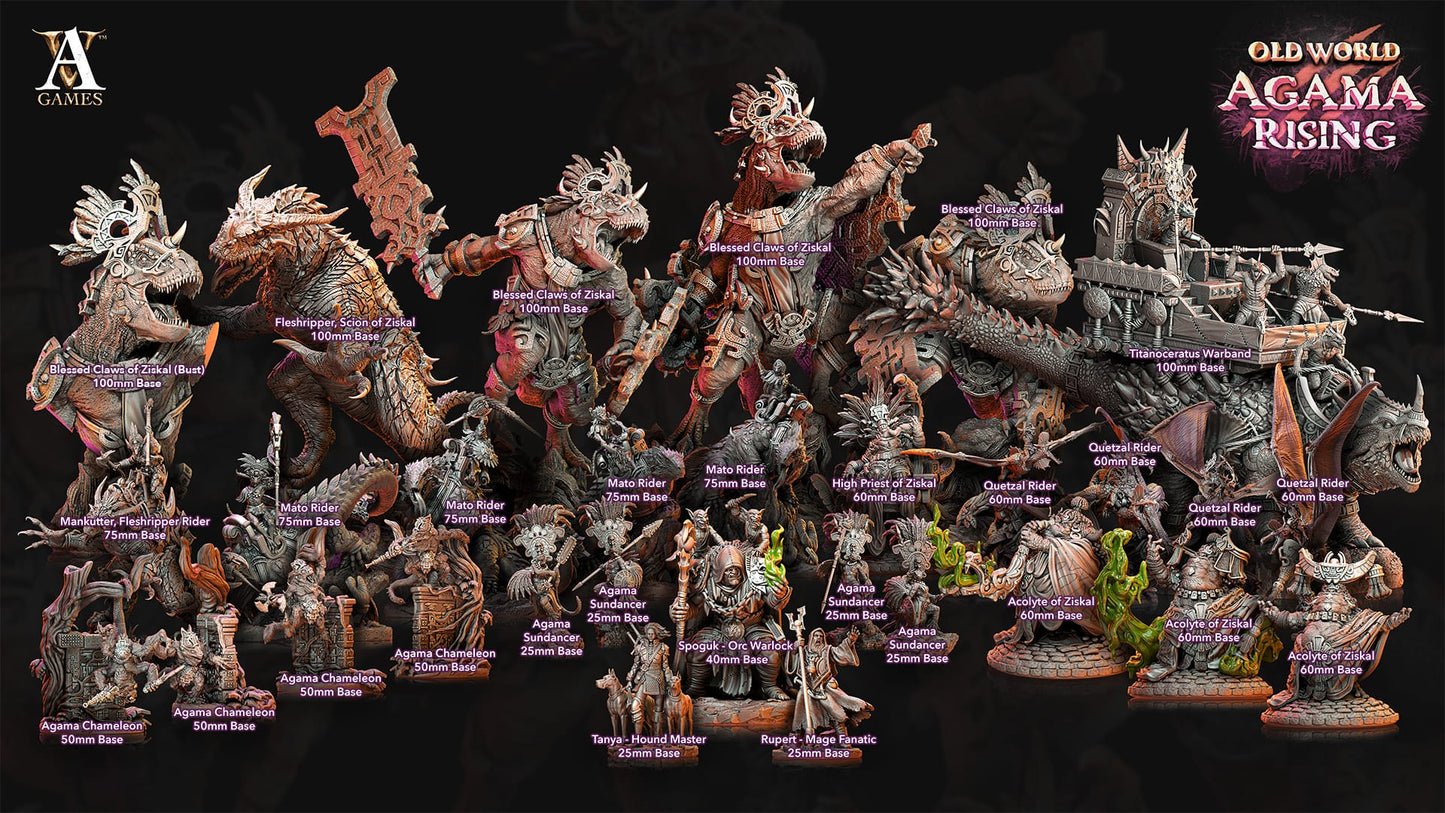 3D Printed Archvillain Games Old World Agama Rising - Mato Riders 28mm 32mm D&D