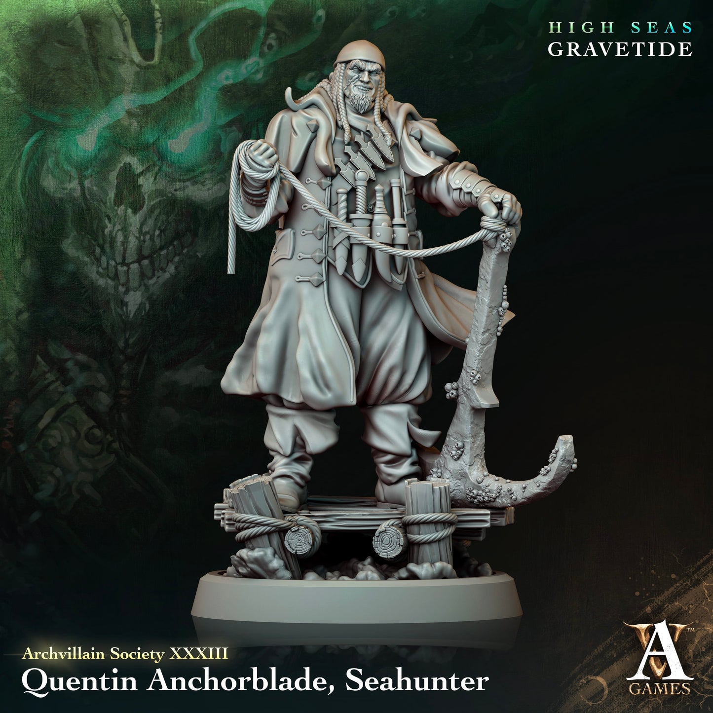 3D Printed Archvillain Games Quentin Anchorblade Seahunter Archvillain Society Vol XXXIII 28 32mm D&D