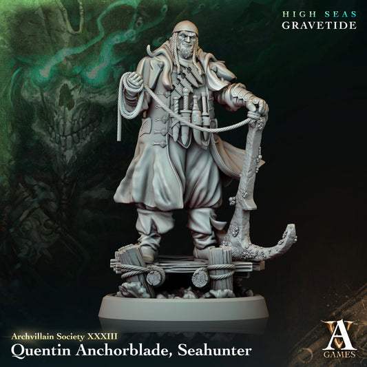 3D Printed Archvillain Games Quentin Anchorblade Seahunter Archvillain Society Vol XXXIII 28 32mm D&D