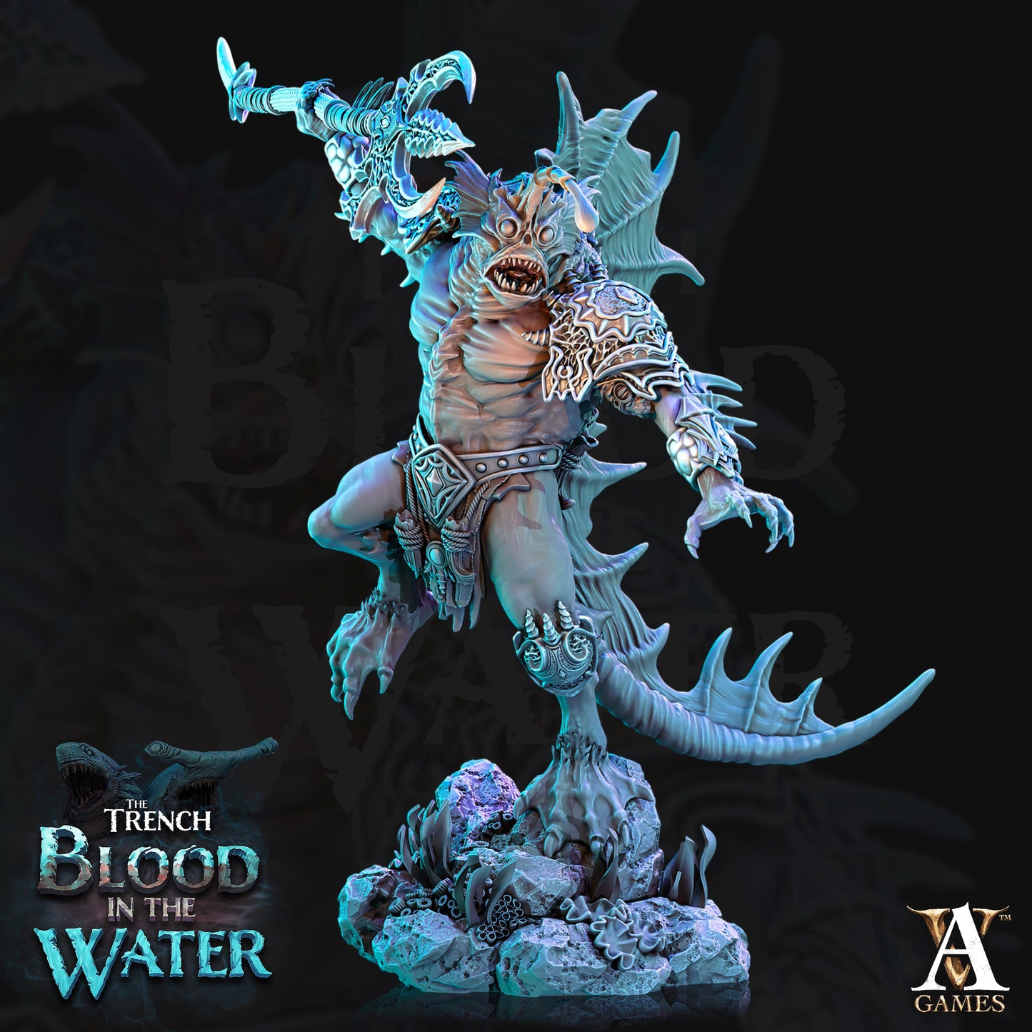 3D Printed Archvillain Games Shakarkha Seadevils The Trench Blood In the Water 28 32mm D&D