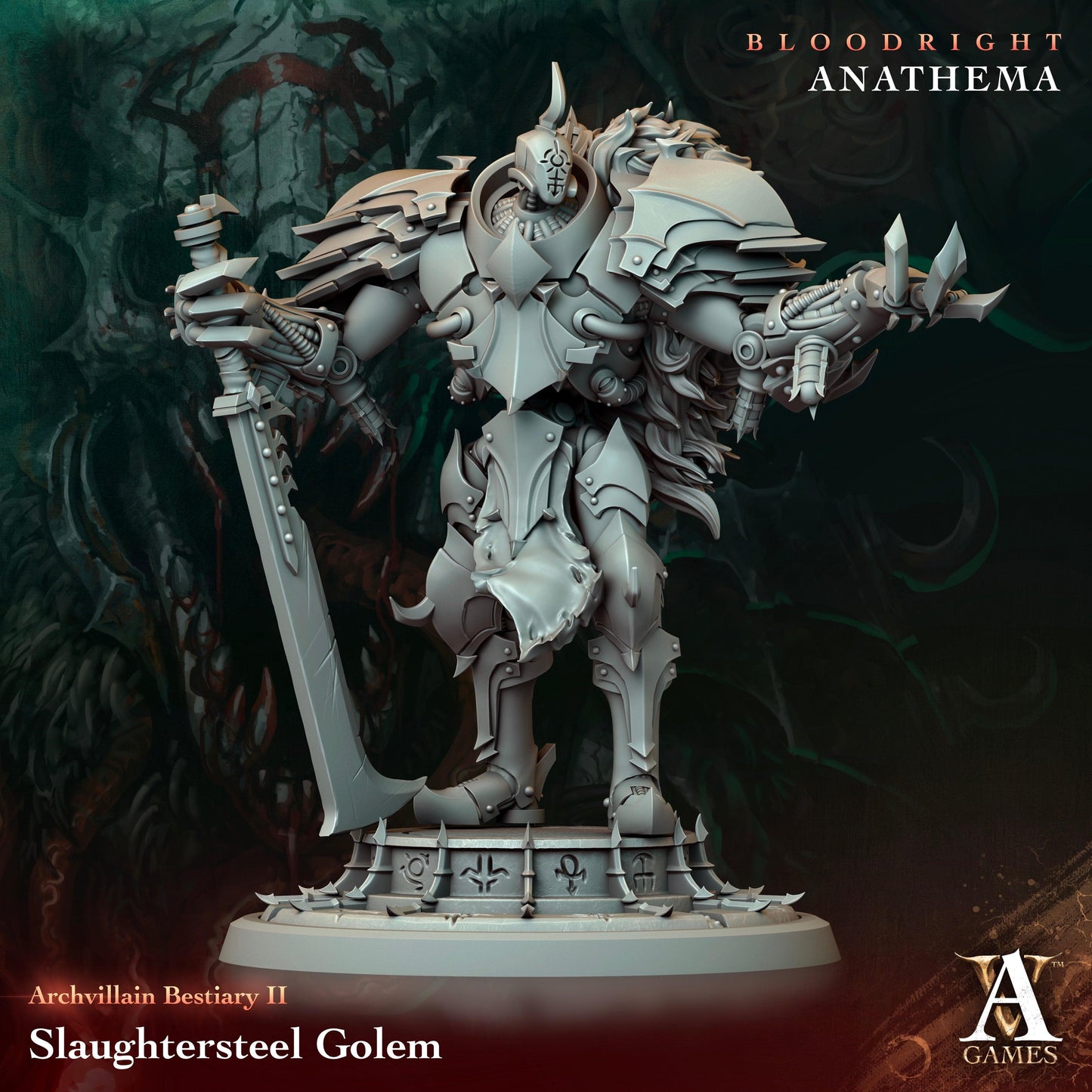 3D Printed Archvillain Games Slaughtersteel Golem Archvillain Bestiary Vol. II 28 32mm D&D