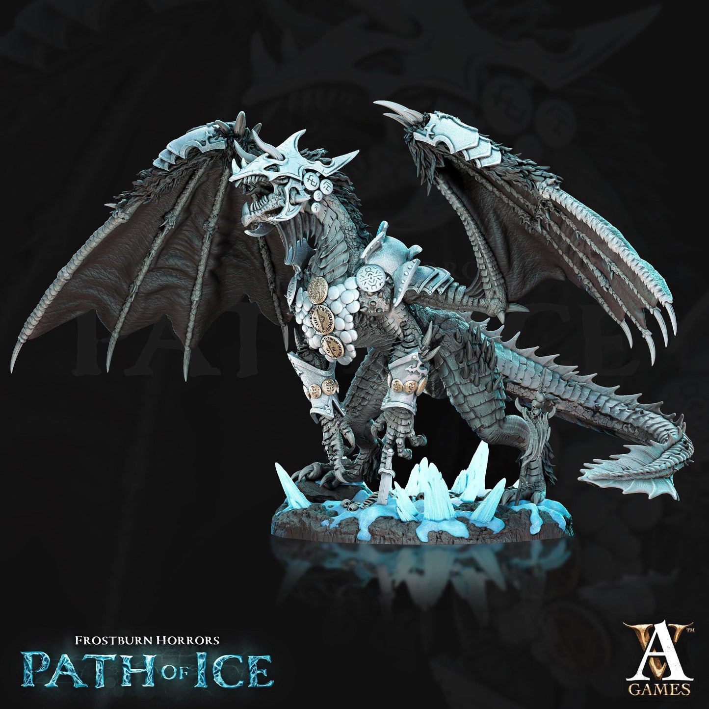 3D Printed Archvillain Games Valkoinen Blizzard Dragon Frostburn Horrors - Path of Ice 28 32mm D&D