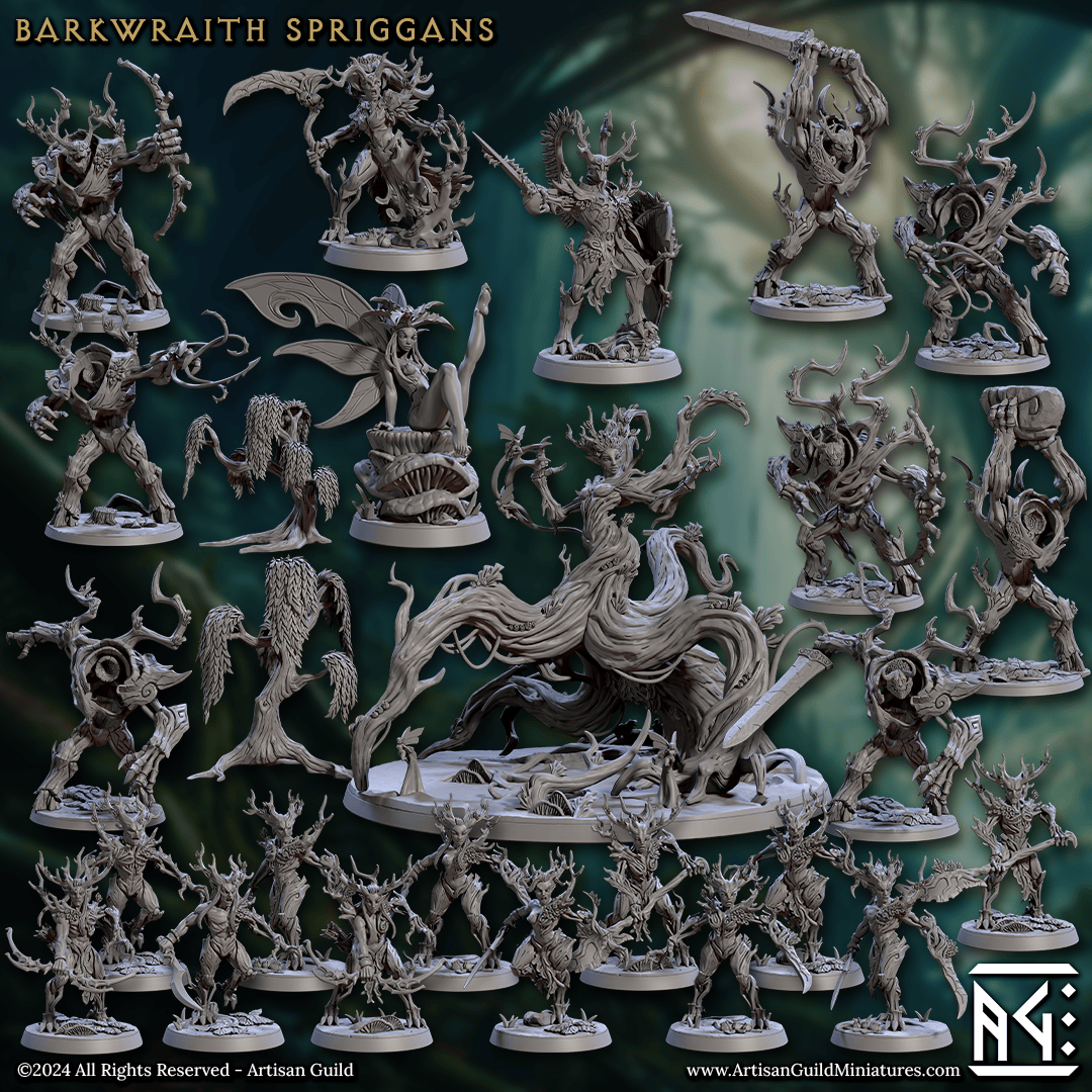 3D Printed Artisan Guild Modular Willow Trees Barkwraith Spriggans Set 28mm 32mm