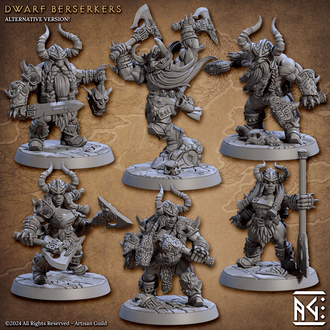 3D Printed Artisan Guild Dwarf Berserkers Dwarf Berserkers Set 28mm 32mm