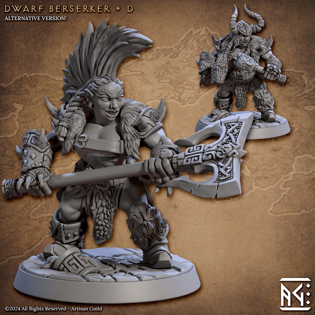 3D Printed Artisan Guild Dwarf Berserkers Dwarf Berserkers Set 28mm 32mm