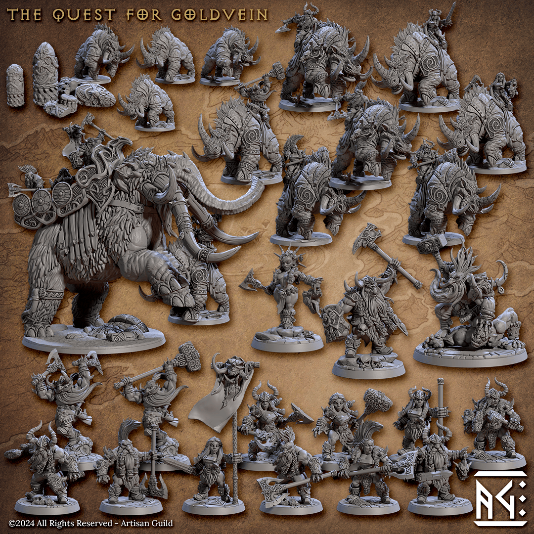 3D Printed Artisan Guild The Quest for Goldvein Dwarf Weapons Dwarf Berserkers Set 28mm 32mm