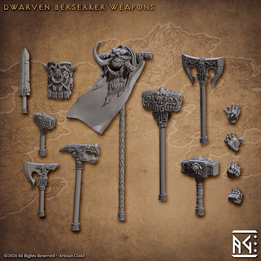 3D Printed Artisan Guild The Quest for Goldvein Dwarf Weapons Dwarf Berserkers Set 28mm 32mm