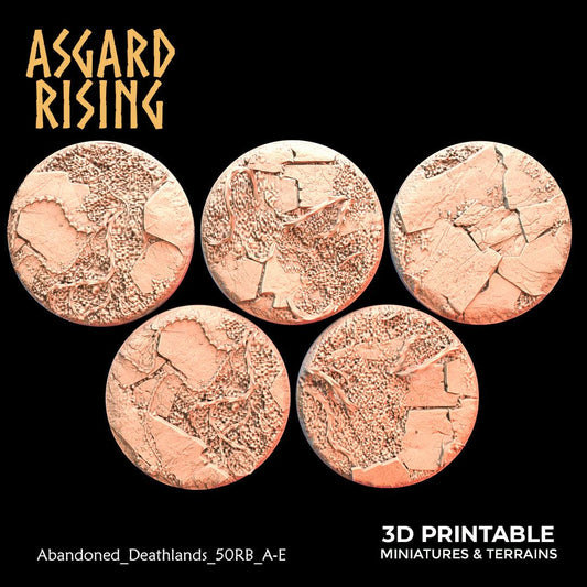 3D Printed Asgard Rising Abandoned Deathlands 5x 50mm Round Base Wargaming DnD