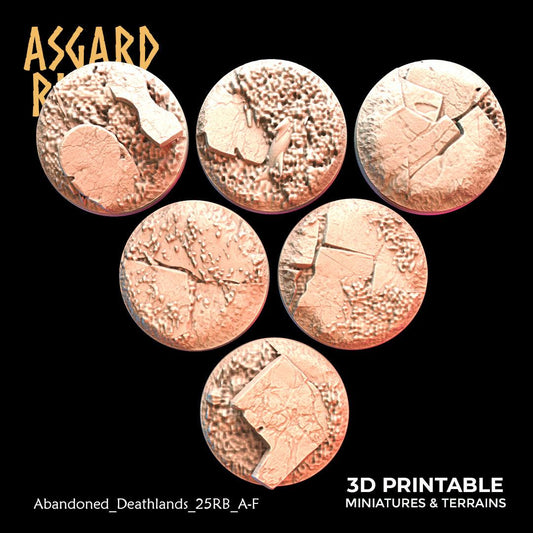 3D Printed Asgard Rising Abandoned Deathlands 6x 25 28 32 35mm Round Base Wargaming DnD