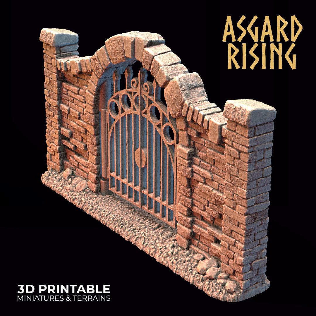3D Printed Asgard Rising Cemetery Iron Wall Gate Set A 28mm-32mm Ragnarok D&D