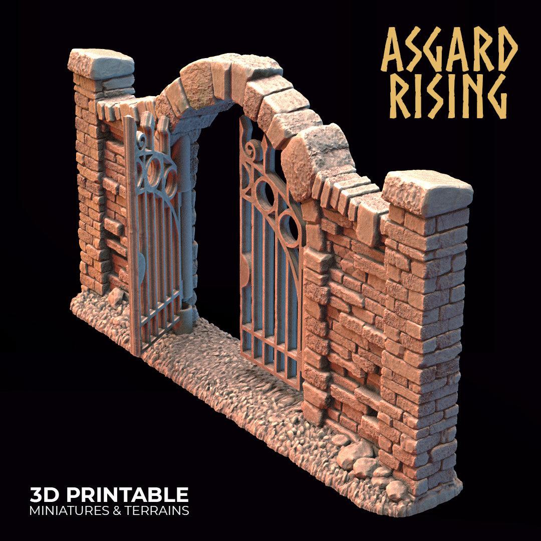 3D Printed Asgard Rising Cemetery Iron Wall Gate Set A 28mm-32mm Ragnarok D&D