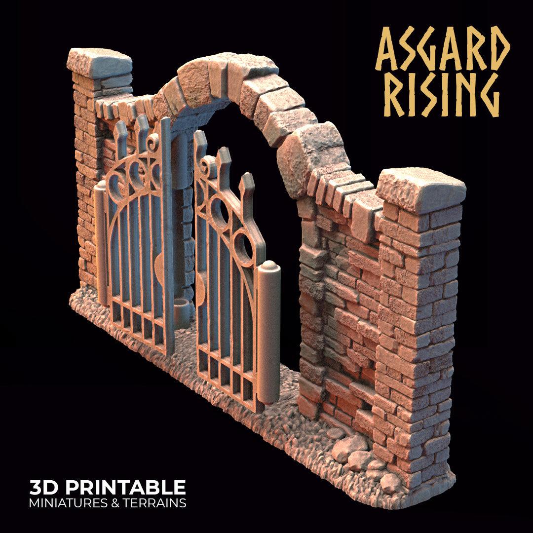 3D Printed Asgard Rising Cemetery Iron Wall Gate Set A 28mm-32mm Ragnarok D&D