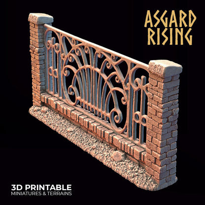 3D Printed Asgard Rising Cemetery Iron Wall Gate Set B 28mm-32mm Ragnarok D&D