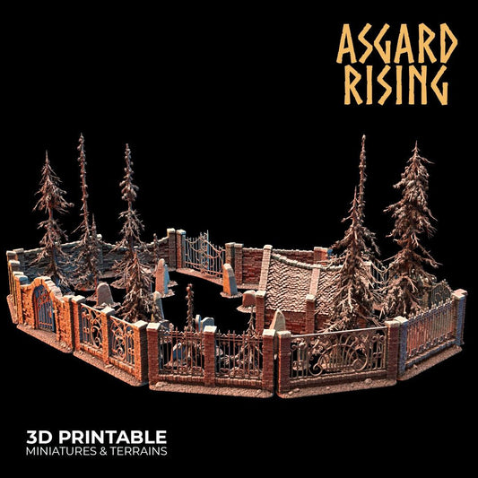 3D Printed Asgard Rising Cemetery Stone Wall Fence Set 28mm-32mm Ragnarok D&D