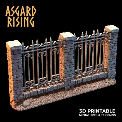 3D Printed Asgard Rising Cemetery Stone Wall Fence Set 28mm-32mm Ragnarok D&D