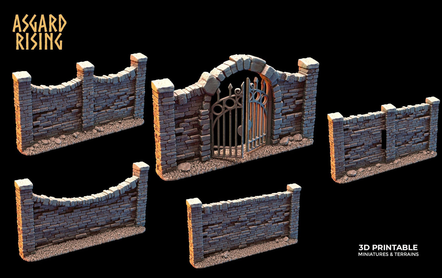 3D Printed Asgard Rising Cemetery Stone Wall Fence Set 28mm-32mm Ragnarok D&D