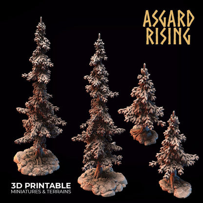 3D Printed Asgard Rising Conifers Spruce Modular Forest Tree Set 32mm D&D