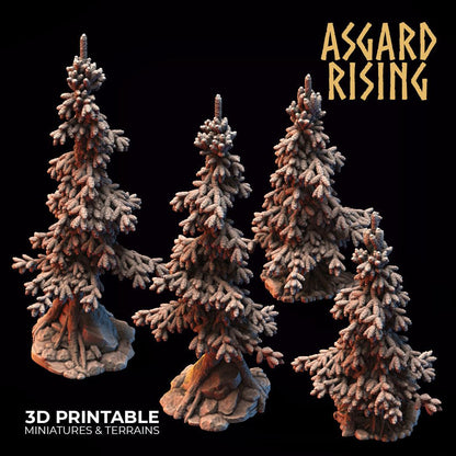 3D Printed Asgard Rising Conifers Spruce Modular Forest Tree Set 32mm D&D