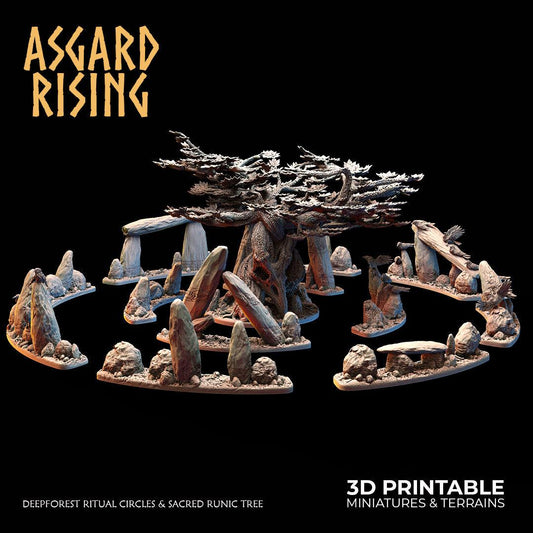 3D Printed Asgard Rising Deepforest Ritual Circles & Sacred Runic Tree - 28 32mm Wargaming DnD