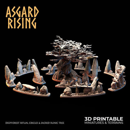 3D Printed Asgard Rising Deepforest Ritual Circles & Sacred Runic Tree - 28 32mm Wargaming DnD
