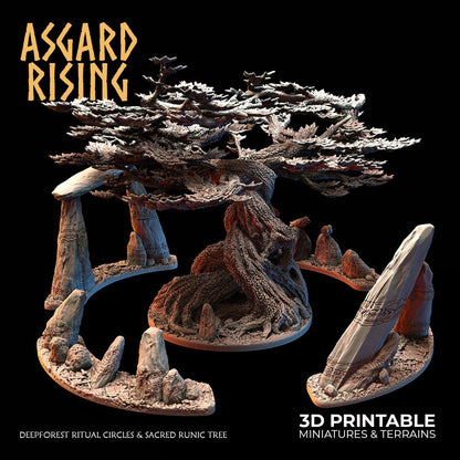 3D Printed Asgard Rising Deepforest Ritual Circles & Sacred Runic Tree - 28 32mm Wargaming DnD