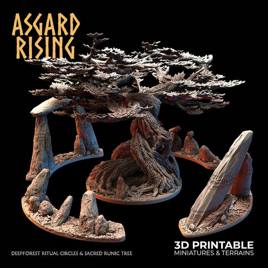 3D Printed Asgard Rising Deepforest Ritual Circles & Sacred Runic Tree - 28 32mm Wargaming DnD
