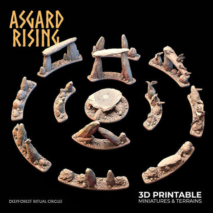 3D Printed Asgard Rising Deepforest Ritual Circles & Sacred Runic Tree - 28 32mm Wargaming DnD