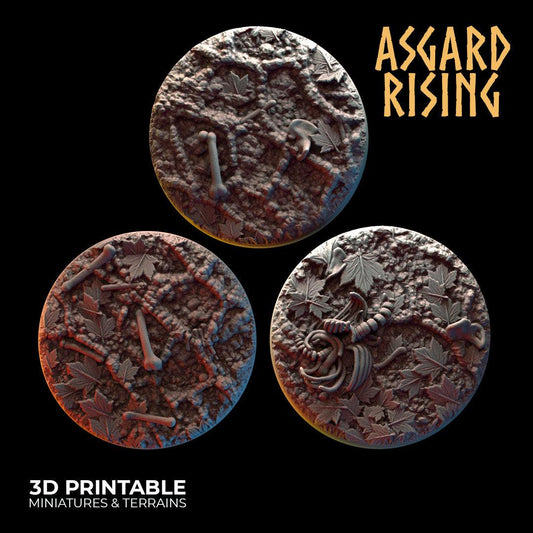 3D Printed Asgard Rising Deepforest Ritual Ground Round Base Set - 3 x 32 35 mm Round Base Set B Wargaming DnD