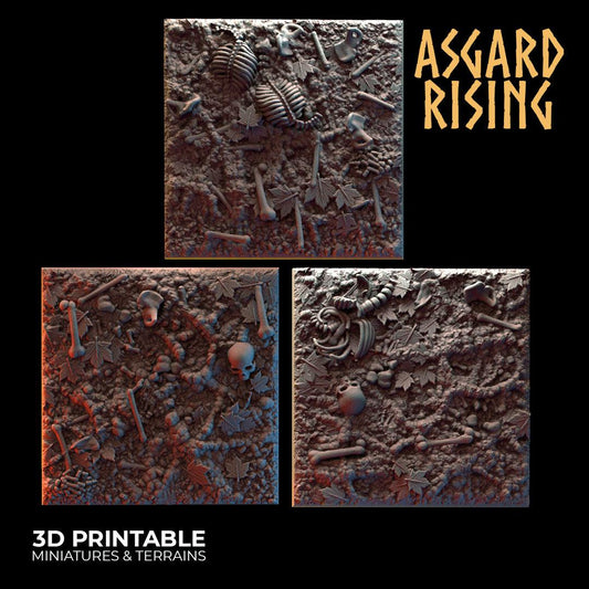 3D Printed Asgard Rising Deepforest Ritual Ground Square Bases - 3 x 40 mm Round Base Set B Wargaming DnD