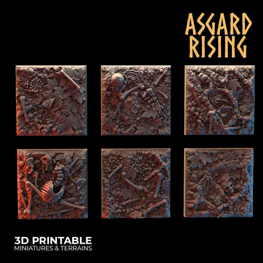 3D Printed Asgard Rising Deepforest Ritual Ground Square Bases - 6 x 20 mm Round Base Set B Wargaming DnD